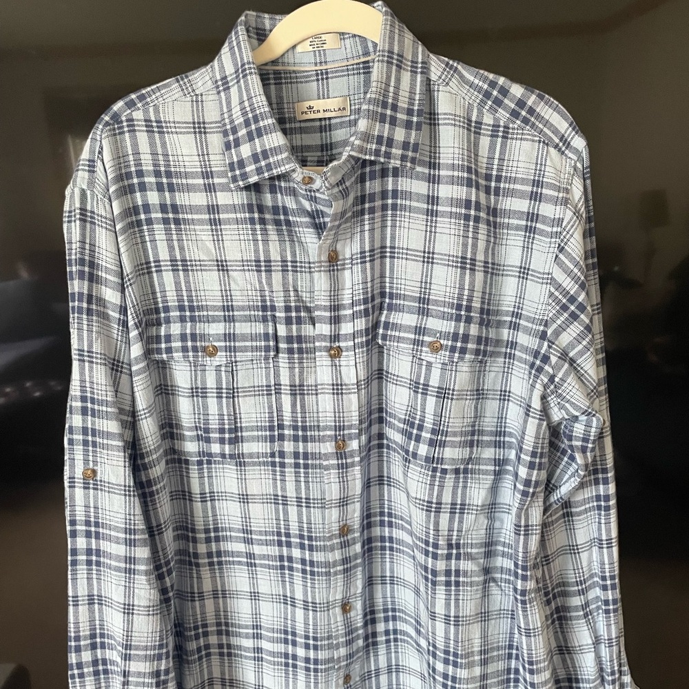 Peter Millar Mens Plaid Pattern Dress Shirt — Large